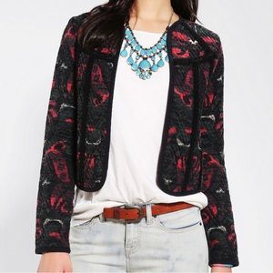 URBAN OUTFITTERS Ecote Quilted Open Front Blazer Jacket Black Red Green Size M
